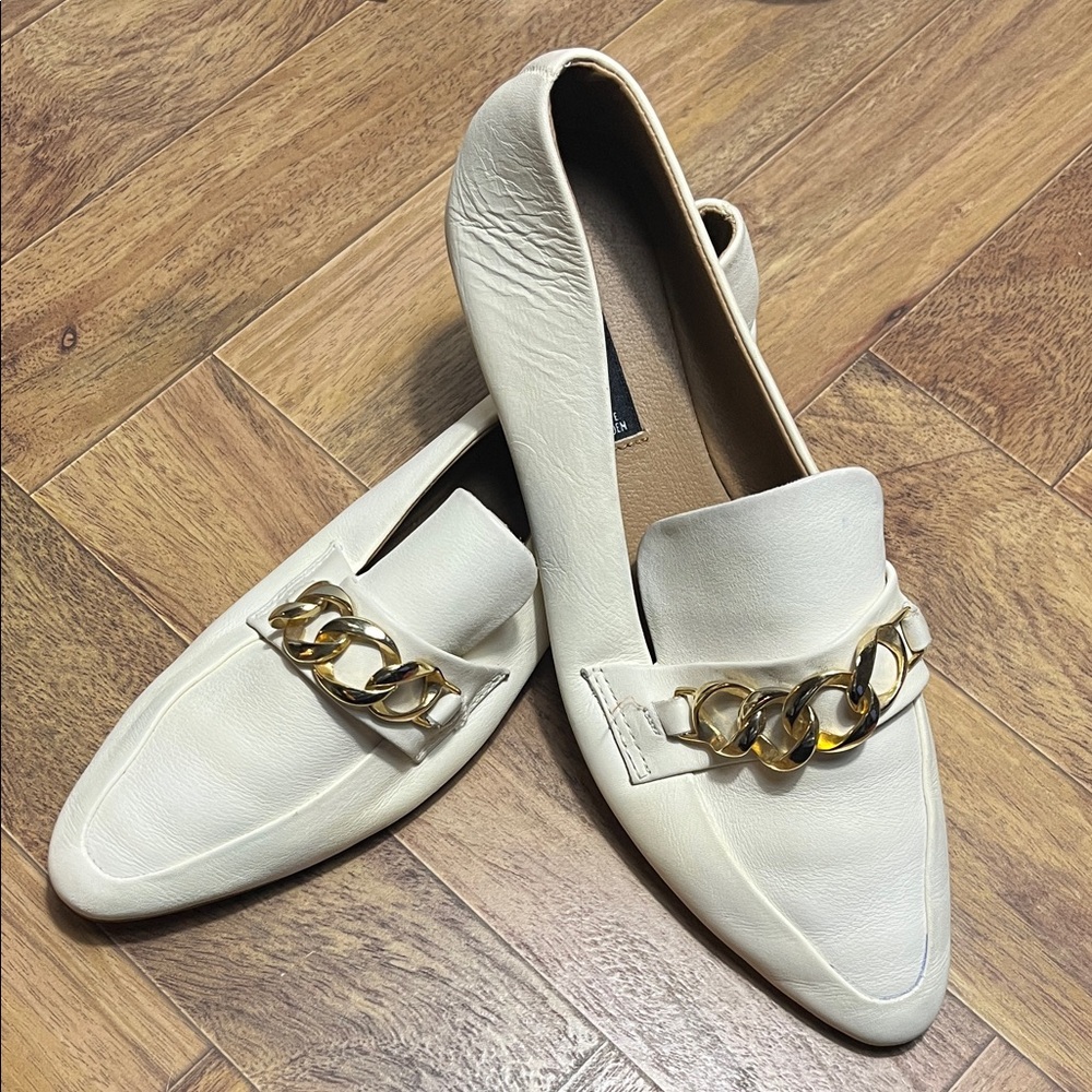 Steven by Steve Madden White Flats with Gold Chain Detail